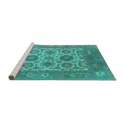 Sideview of Machine Washable Oriental Turquoise Traditional Area Rugs, wshurb1407turq
