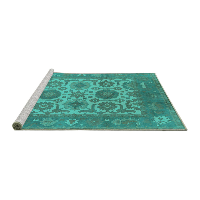 Sideview of Machine Washable Oriental Turquoise Traditional Area Rugs, wshurb1407turq