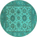 Round Oriental Turquoise Traditional Rug, urb1407turq