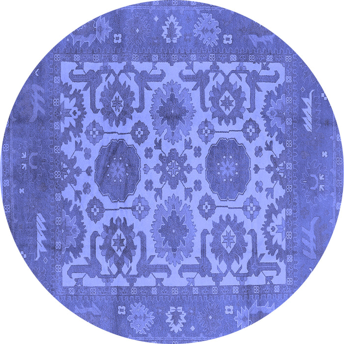 Round Machine Washable Oriental Blue Traditional Rug, wshurb1407blu