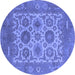 Round Machine Washable Oriental Blue Traditional Rug, wshurb1407blu