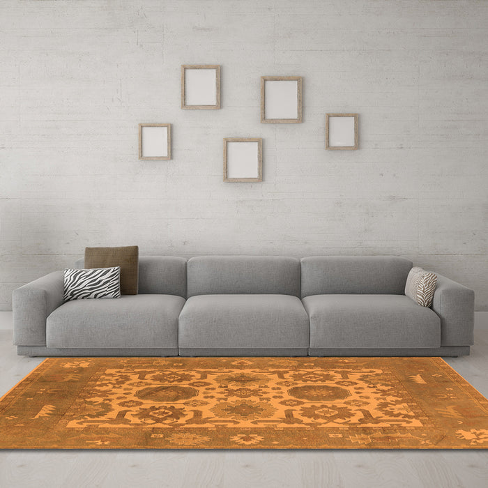 Machine Washable Oriental Orange Traditional Area Rugs in a Living Room, wshurb1407org
