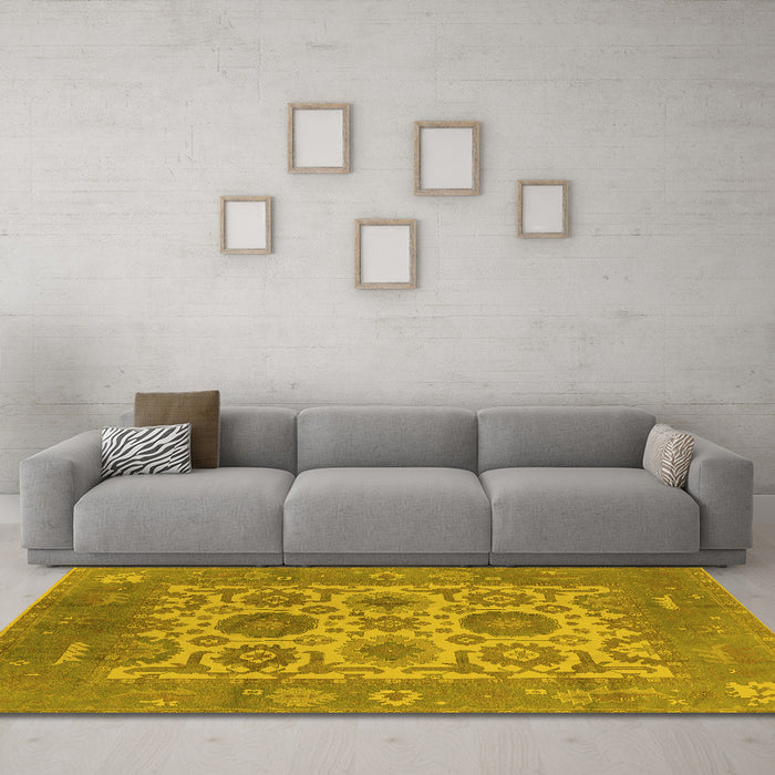 Machine Washable Oriental Yellow Traditional Rug in a Living Room, wshurb1407yw