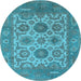 Round Machine Washable Oriental Light Blue Traditional Rug, wshurb1407lblu