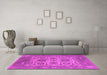 Machine Washable Oriental Pink Traditional Rug in a Living Room, wshurb1407pnk