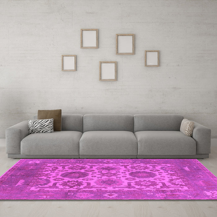 Machine Washable Oriental Pink Traditional Rug in a Living Room, wshurb1407pnk