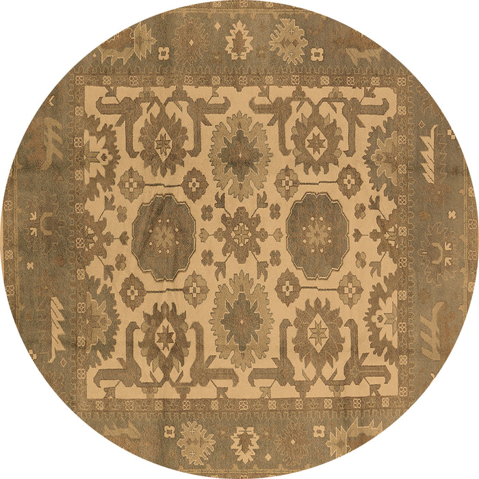 Round Machine Washable Oriental Brown Traditional Rug, wshurb1407brn