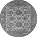 Round Machine Washable Oriental Gray Traditional Rug, wshurb1407gry