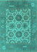 Machine Washable Oriental Turquoise Traditional Area Rugs, wshurb1407turq