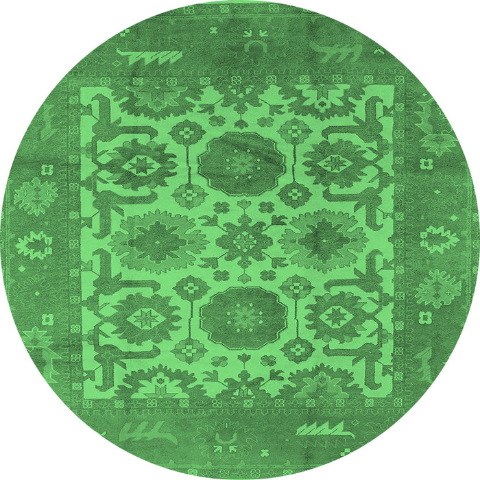 Round Machine Washable Oriental Emerald Green Traditional Area Rugs, wshurb1407emgrn