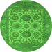 Round Machine Washable Oriental Green Traditional Area Rugs, wshurb1407grn