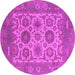 Round Machine Washable Oriental Pink Traditional Rug, wshurb1407pnk