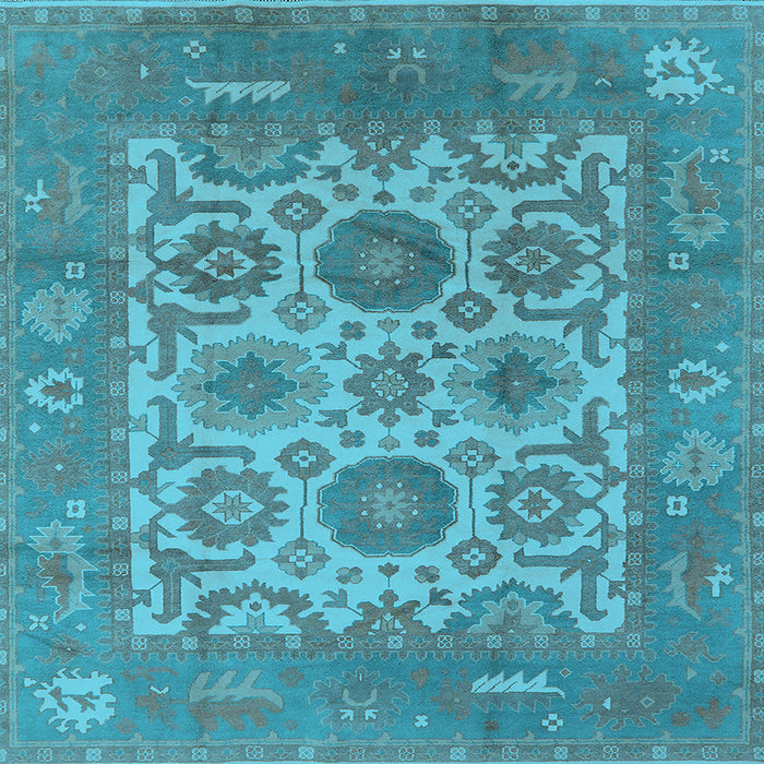 Square Machine Washable Oriental Light Blue Traditional Rug, wshurb1407lblu