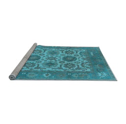 Sideview of Machine Washable Oriental Light Blue Traditional Rug, wshurb1407lblu