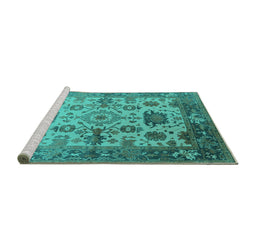 Sideview of Machine Washable Oriental Turquoise Traditional Area Rugs, wshurb1408turq