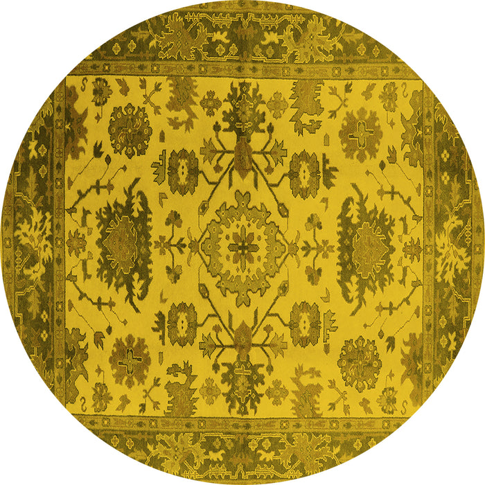 Round Oriental Yellow Traditional Rug, urb1408yw