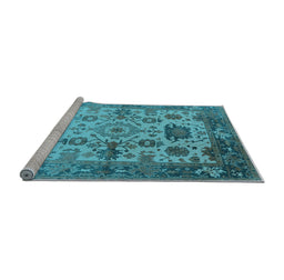 Sideview of Machine Washable Oriental Light Blue Traditional Rug, wshurb1408lblu