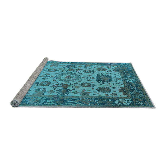 Sideview of Machine Washable Oriental Light Blue Traditional Rug, wshurb1408lblu