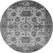 Round Machine Washable Oriental Gray Traditional Rug, wshurb1408gry