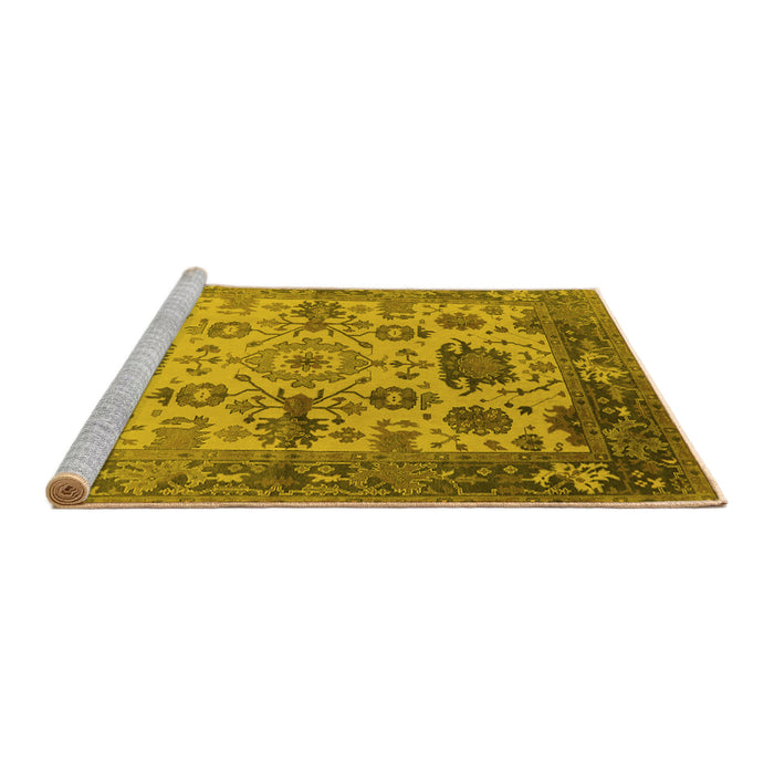 Sideview of Machine Washable Oriental Yellow Traditional Rug, wshurb1408yw