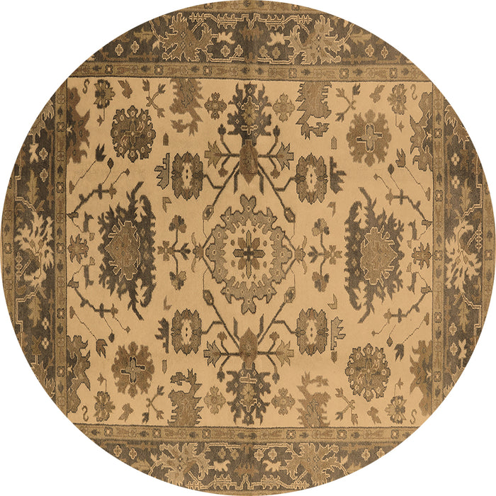 Round Oriental Brown Traditional Rug, urb1408brn