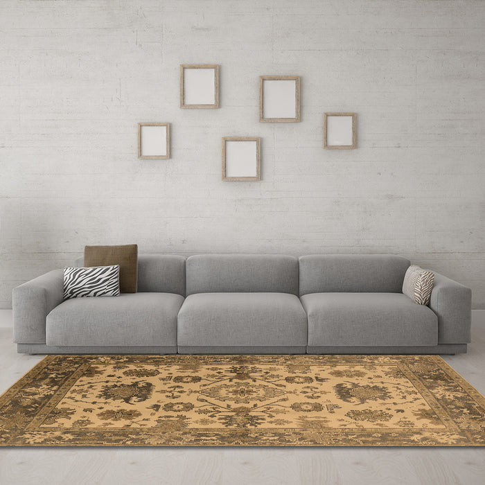 Machine Washable Oriental Brown Traditional Rug in a Living Room,, wshurb1408brn