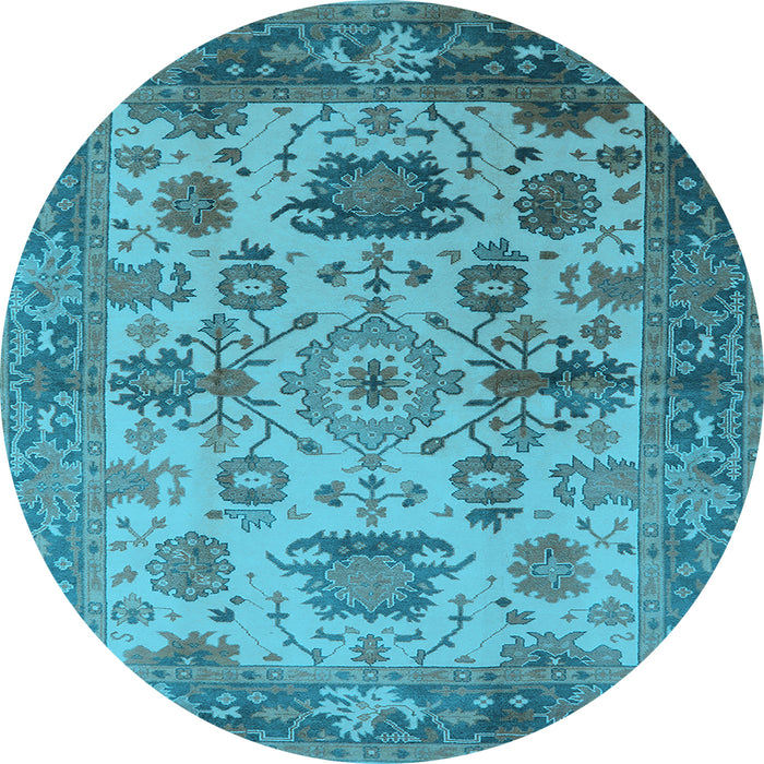 Round Oriental Light Blue Traditional Rug, urb1408lblu