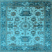 Square Machine Washable Oriental Light Blue Traditional Rug, wshurb1408lblu
