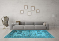 Machine Washable Oriental Light Blue Traditional Rug, wshurb1408lblu