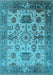 Machine Washable Oriental Light Blue Traditional Rug, wshurb1408lblu