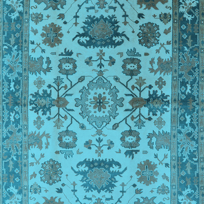 Machine Washable Oriental Light Blue Traditional Rug, wshurb1408lblu