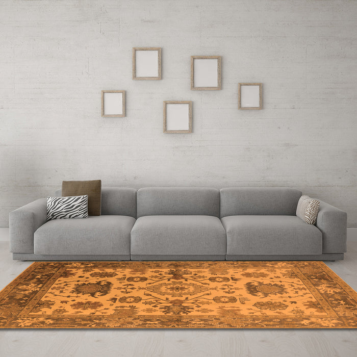 Machine Washable Oriental Orange Traditional Area Rugs in a Living Room, wshurb1408org