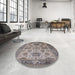 Round Mid-Century Modern Puce Purple Oriental Rug in a Office, urb1408