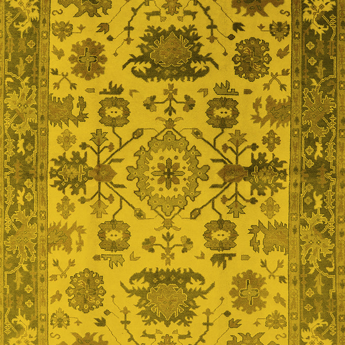 Machine Washable Oriental Yellow Traditional Rug, wshurb1408yw