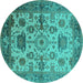 Round Oriental Turquoise Traditional Rug, urb1408turq
