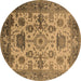 Round Machine Washable Oriental Brown Traditional Rug, wshurb1408brn