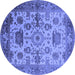 Round Machine Washable Oriental Blue Traditional Rug, wshurb1408blu