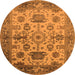 Round Machine Washable Oriental Orange Traditional Area Rugs, wshurb1408org