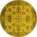 Round Machine Washable Oriental Yellow Traditional Rug, wshurb1408yw