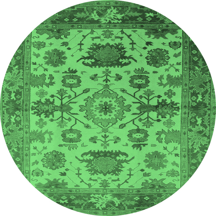 Round Machine Washable Oriental Emerald Green Traditional Area Rugs, wshurb1408emgrn