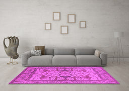Machine Washable Oriental Pink Traditional Rug in a Living Room, wshurb1409pnk