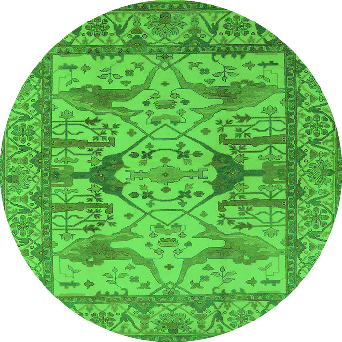 Round Machine Washable Oriental Green Traditional Area Rugs, wshurb1409grn