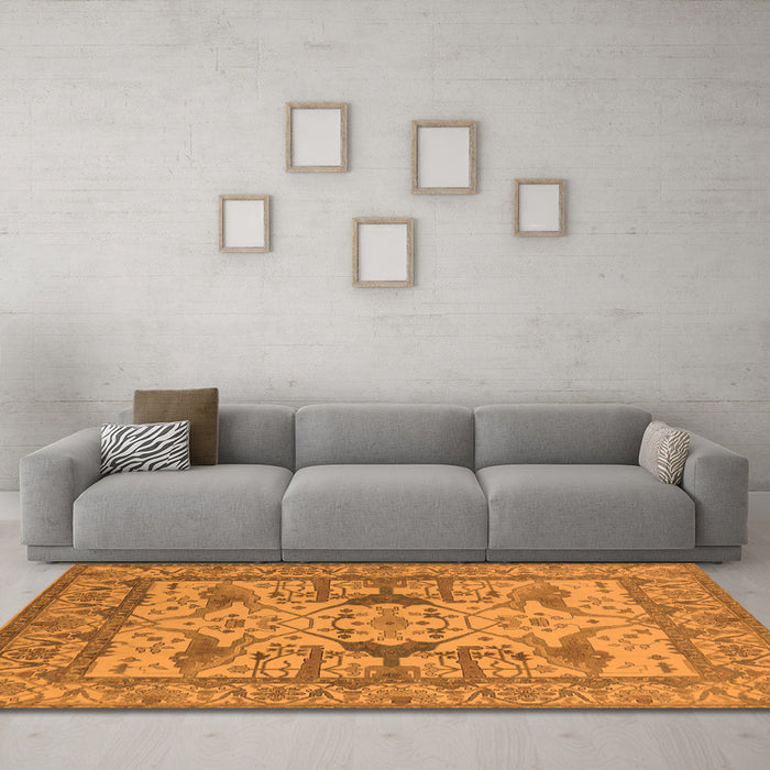 Machine Washable Oriental Orange Traditional Area Rugs in a Living Room, wshurb1409org