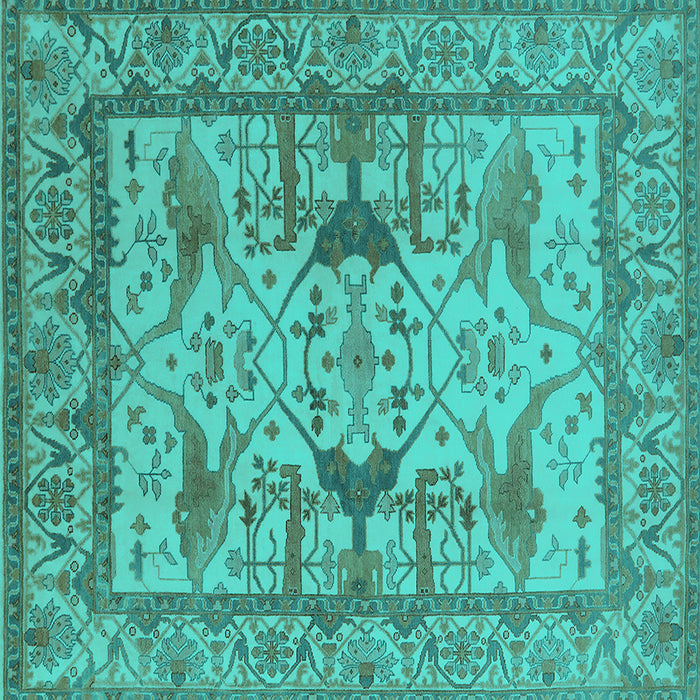 Square Machine Washable Oriental Turquoise Traditional Area Rugs, wshurb1409turq