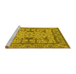 Sideview of Machine Washable Oriental Yellow Traditional Rug, wshurb1409yw