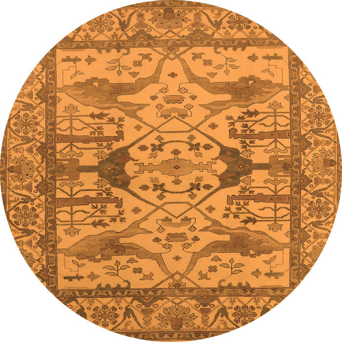 Round Machine Washable Oriental Orange Traditional Area Rugs, wshurb1409org