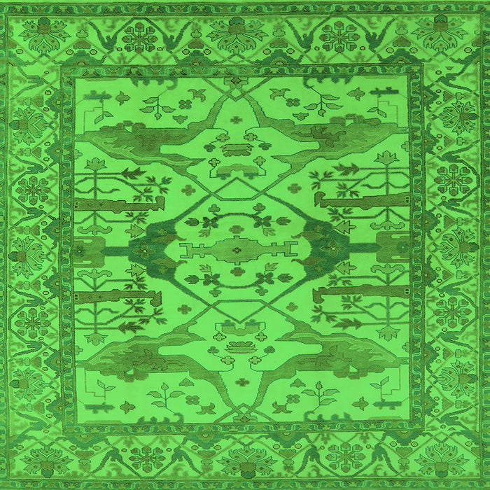 Square Machine Washable Oriental Green Traditional Area Rugs, wshurb1409grn