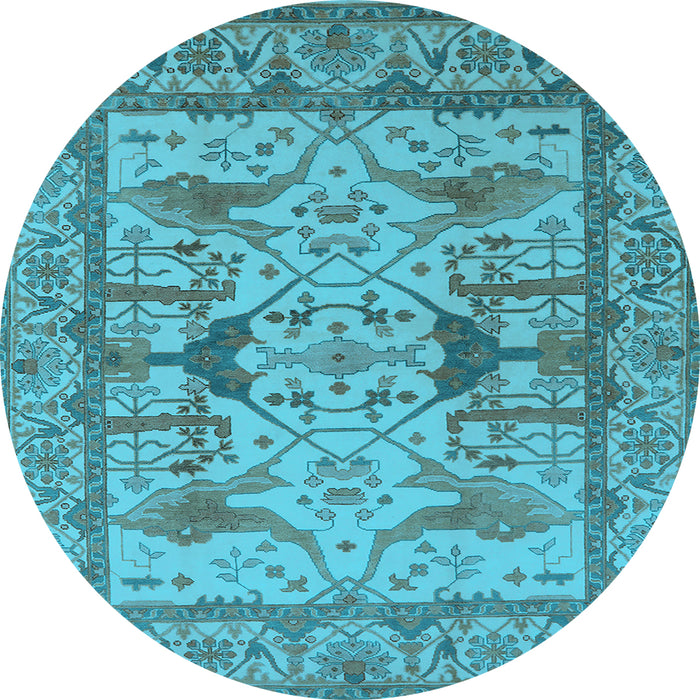 Round Machine Washable Oriental Light Blue Traditional Rug, wshurb1409lblu
