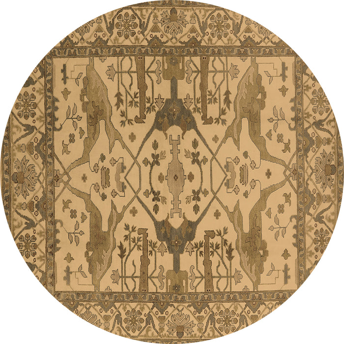 Round Oriental Brown Traditional Rug, urb1409brn