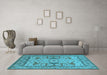 Machine Washable Oriental Light Blue Traditional Rug in a Living Room, wshurb1409lblu